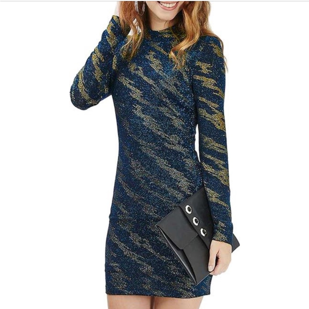 Topshop Lightning Pattern Metallic Body-Con Dress